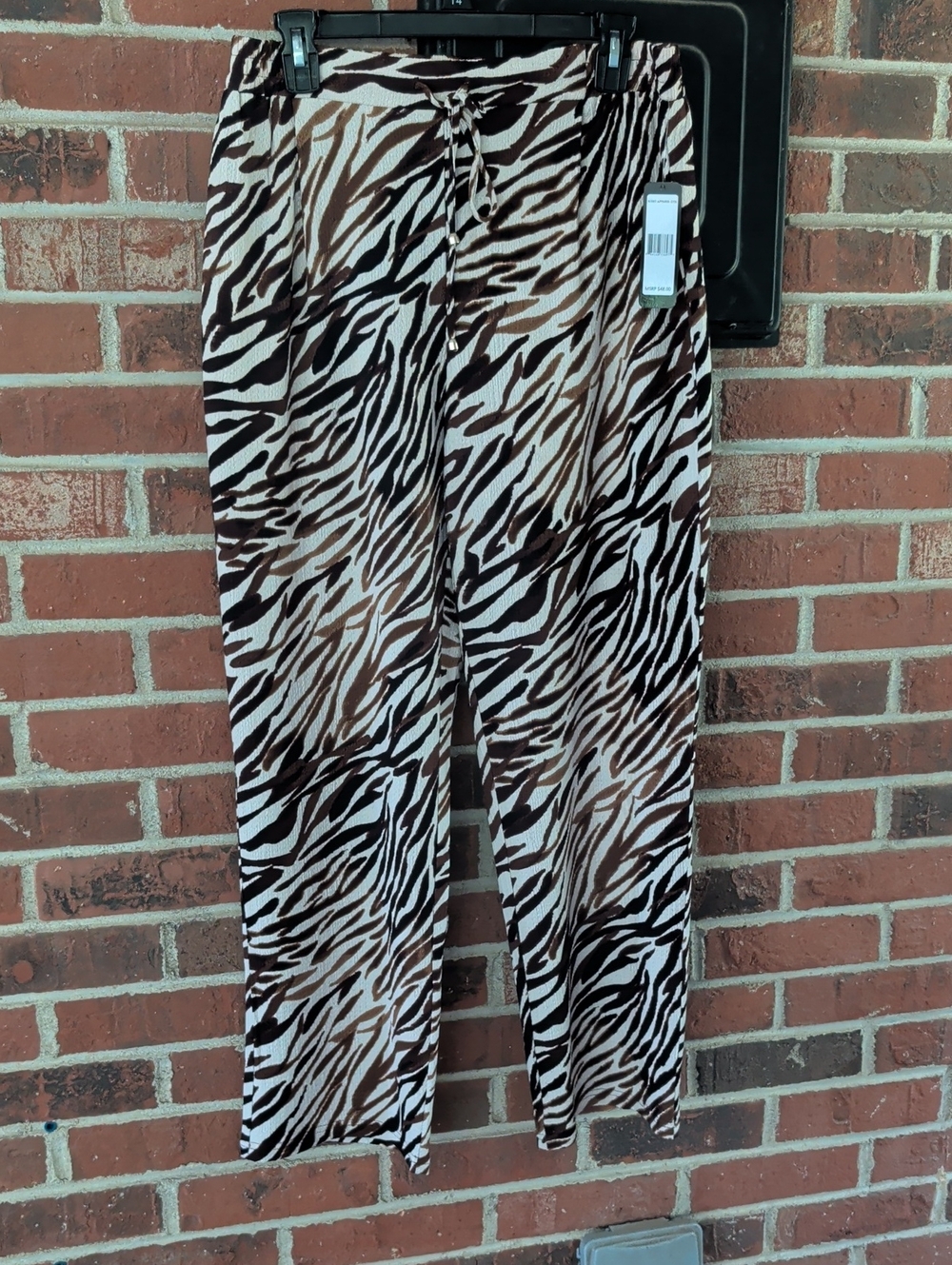 SOHO Apparel Brown/Cream Zebra-Print Pull-On Pants Size M